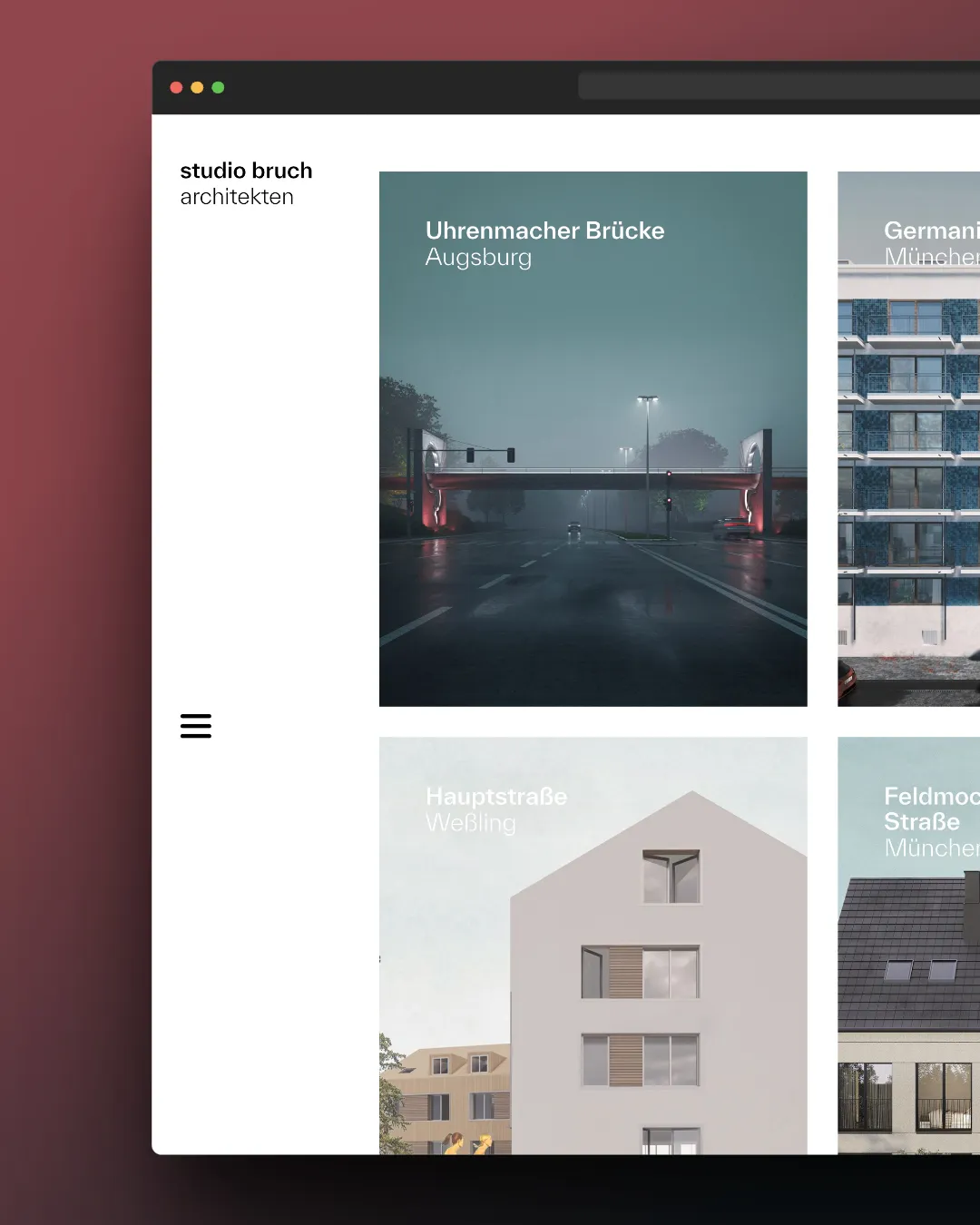Screenshot einer Webseite, Internetseite. Studio Bruch Architekten