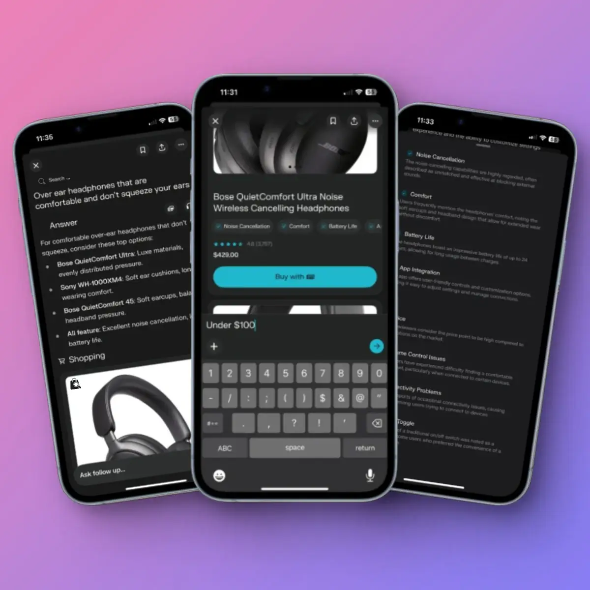 3 Telefone von die eine mobile Webseite zeigen